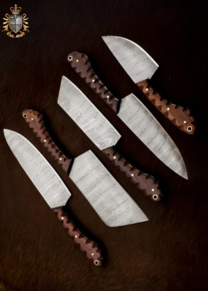 Handmade Damascus Steel  Newly Cut wood Handel Chef Set