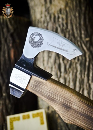 Custom Handmade Viking Etched Axe with Ash Wood Handle