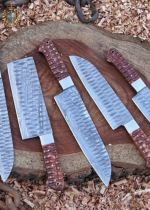 Handmade Damascus Steel Cutted Blade Chef Set