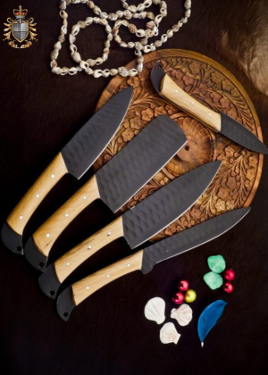 Handmade Damascus  Steel black Coated Chef Set