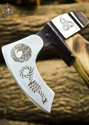 Viking Axe, Forged Carbon Steel Blade, Hickory Wooden Handle